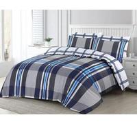 SeventhStitch King Size Duvet Cover Set - Super Soft Brushed Microfibre Hotel Quality Gift Bedding, Lightweight, Grey Quilt Covers Double King Superking Size Reversible Bed Sets (Blue Check, King)