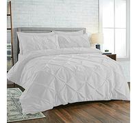 SeventhStitch Pinch Diamond Pleated Pintuck Duvet Cover Set 100% Cotton Quilt Covers Bedding Bed Sets Single Double Super King with Pillow Cases (White, Super King)