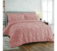 SeventhStitch Pinch Diamond Pleated Pintuck Duvet Cover Set 100% Cotton Quilt Covers Bedding Bed Sets Single Double Super King with Pillow Cases (Pink, King)