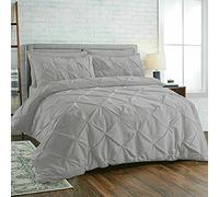 SeventhStitch Pinch Diamond Pleated Pintuck Duvet Cover Set 100% Cotton Quilt Covers Bedding Bed Sets Single Double Super King with Pillow Cases (Silver, Double)