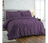 SeventhStitch Pinch Diamond Pleated Pintuck Duvet Cover Set 100% Cotton Quilt Covers Bedding Bed Sets Single Double Super King with Pillow Cases (Plum, Super King)