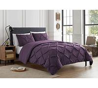 SeventhStitch Pintuck Duvet Cover Set with Pillowcases 100% Cotton Quilt Covers Bedding Bed Set Single Double King Super King Size (Plum, Super King)