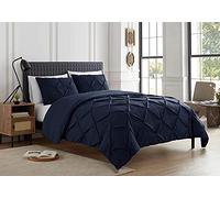 SeventhStitch Pintuck Duvet Cover Set with Pillowcases 100% Cotton Quilt Covers Bedding Bed Set Single Double King Super King Size (Navy, King)