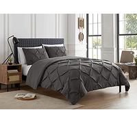 SeventhStitch Pintuck Duvet Cover Set with Pillowcases 100% Cotton Quilt Covers Bedding Bed Set Single Double King Super King Size (Charcoal, King)