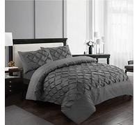 SeventhStitch Pintuck Duvet Cover Set with Pillowcases 100% Microfiber Quilt Covers White/Grey/Charcoal/Pink Bedding Bed Sets Double King Super King Size (Charcoal, King)