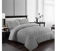 SeventhStitch Pintuck Duvet Cover Set with Pillowcases 100% Microfiber Quilt Covers White/Grey/Charcoal/Pink Bedding Bed Sets Double King Super King Size (Grey, Super King)