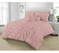 SeventhStitch Pintuck Duvet Cover with Pillowcases Luxury 100% Percale Cotton Quilt Bedding Covers Single Double King Super King Size Bed Sets (Double, Soft Pink)