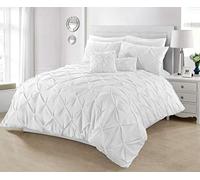 SeventhStitch Pintuck Duvet Cover with Pillowcases Luxury 100% Percale Cotton Quilt Bedding Covers Single Double King Super King Size Bed Sets (Double, White)
