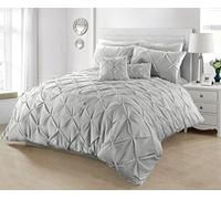 SeventhStitch Pintuck Duvet Cover with Pillowcases Luxury 100% Percale Cotton Quilt Bedding Covers Single Double King Super King Size Bed Sets (Single, Grey Silver)