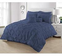 SeventhStitch Pintuck Duvet Cover with Pillowcases Luxury 100% Percale Cotton Quilt Bedding Covers Single Double King Super King Size Bed Sets (Single, Navy)