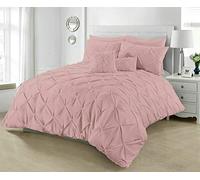 SeventhStitch Pintuck Duvet Cover with Pillowcases Luxury 100% Percale Cotton Quilt Bedding Covers Single Double King Super King Size Bed Sets (Single, Soft Pink)