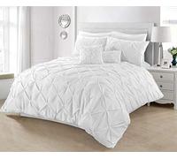 SeventhStitch Pintuck Duvet Cover with Pillowcases Luxury 100% Percale Cotton Quilt Bedding Covers Single Double King Super King Size Bed Sets (Single, White)