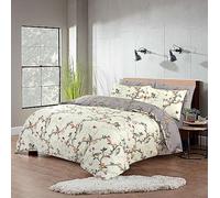SeventhStitch Print Duvet Cover 100% Microbre Silver Grey Floral Bedding Set 200 Thread Count Quilt Covers with Pillowcases Double King Super King Bed Size (Caramel Flowers, Super King)