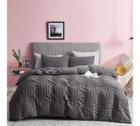 SeventhStitch Seersucker Duvet Cover with Pillow Cases 100% Cotton 200 Thread Count Quilt Covers White | Silver | Charcoal | Pink | Grey Bedding Sets Double King Super King Size (Charcoal, Double)
