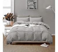 SeventhStitch Seersucker Duvet Cover with Pillow Cases 100% Cotton Waffle Quilt Covers Pink Charcoal Silver Grey White Bedding Sets Double Super King Bed Set (Silver, Super King)