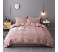 SeventhStitch Seersucker Duvet Cover with Pillow Cases White Waffle Bedding Set 100% Cotton 200 Thread Count Quilt Covers Double King Super King Bed Size (Pink, King)