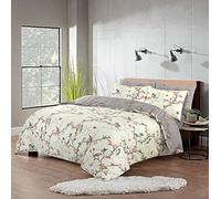 SeventhStitch The Art of Fine Living Printed Duvet Cover White Floral Bedding Comforter Quilt Covers with Pillowcases Double King SuperKing Size Bed Sets (Double, Flower), White, Grey, Blue (0012)