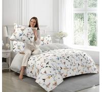 SeventhStitch White Floral Super King Duvet Set - Premium Brushed Microfiber Duvet Cover with Pillow Cases Super Soft Flower Bedding Sets Breathable Reversible Grey Quilt Covers, Machine Washable