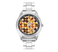Seventies Geometric Vintage Pattern Flower Men's Casual Watch with Stainless Steel Strap Alloy Quartz Wrist Watches