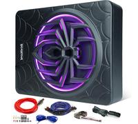 Seventour 10" 1000W Slim Under Seat Powered Car Subwoofer Enclosed, Car/Truck Audio Sub Built in Amplifier Package amp Combo,with LED Light (Subwoofer + Mounting Wire Kit)