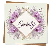 Seventy Birthday Card for Her, Elegant Purple Floral 70th Birthday Greeting Card with Orchid Design