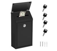 Sevenuncles Metal Donation Box Collection Box Safe Suggestion Drop Box with Lock Wall Mounted Mailbox with Rain Cover Delivery Ballot Box with Slot for Outside Home Office (Black)