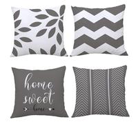 SEVENWELL Grey White Cushion Covers 40 x 40 cm Set of 4 Velvet Grey Cushion Cover 16x16 Modern Square Geometric Cushions Covers for Home Decor Pillow Cases for Sofa Bed Outdoor
