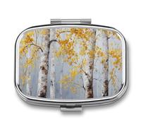 Several Birch Trees Gold Leaf Pill Box 2 Compartment Portable Medicine Pill Case Travel Pill Organizer for Pocket Purse