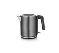 Severin Electric kettle with fast boiling and anti-limescale filter, capacity 1 litre, one-handed operation, kettle with 360° base, dark stainless steel, black, stainless steel, 2400 W, WK 9342