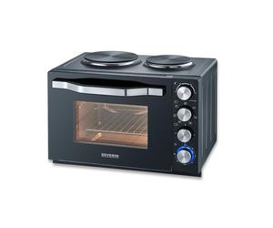 SEVERIN Mini Oven with Rotating Heat 30 L with Spit and Hob, Oven 2500 W Elegant Design, Electric Mini Oven Timer 120 min, Black/Stainless Steel, TO 2074