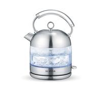 SEVERIN Retro Glass Kettle, XXL Capacity of 1.7 L, Powerful and Compact Kettle in High-Quality Retro Design, Electric Kettle, Glass/Brushed Stainless Steel, WK 3459