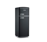 SEVERIN RKG 8932 Retro Fridge/Freezer Combination, Space-Saving Space-Saving Wonder, 4 x Height-Adjustable Shelves and a Large Veggie Box, 206 L Net Capacity, Black