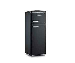 SEVERIN RKG 8932 Retro Fridge/Freezer Combination, Space-Saving Space-Saving Wonder, 4 x Height-Adjustable Shelves and a Large Veggie Box, 206 L Net Capacity, Black