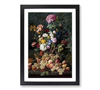 Severin Roesen Still Life Flower Bouquet Framed Print | A2 Black Framed Wall Art | Ready to Hang | Modern Floral Picture | Living Room Bedroom Lounge Office