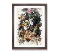 Severin Roesen Still Life Flower Bouquet Modern Fc Framed Print | A2 Walnut Framed Wall Art | Ready to Hang | Modern Floral Picture | Living Room Bedroom Lounge Office