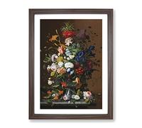 Severin Roesen Still Life Flowers And Birds Nest Classic Painting Framed Print | A3 Walnut Framed Wall Art | Ready to Hang | Classic Floral Picture | Living Room Bedroom Lounge Office