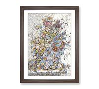 Severin Roesen Still Life Flowers And Birds Nest Modern Bg Framed Print | A3 Walnut Framed Wall Art | Ready to Hang | Modern Floral Picture | Living Room Bedroom Lounge Office