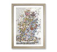 Severin Roesen Still Life Flowers And Birds Nest Modern Bg Framed Print | A4 Oak Framed Wall Art | Ready to Hang | Modern Floral Picture | Living Room Bedroom Lounge Office