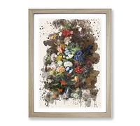 Severin Roesen Still Life Flowers And Birds Nest Modern Fc Framed Print | A2 Oak Framed Wall Art | Ready to Hang | Modern Floral Picture | Living Room Bedroom Lounge Office