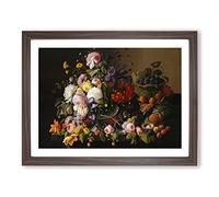 Severin Roesen Still Life Flowers Classic Painting Framed Print | A3 Walnut Framed Wall Art | Ready to Hang | Classic Floral Picture | Living Room Bedroom Lounge Office