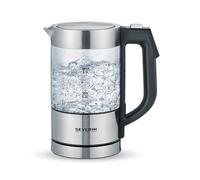 SEVERIN WK 3458 Digital Mini Glass Kettle, Compact Kettle with Temperature Selection, Electric Kettle with Limescale Filter, Glass / Brushed Stainless Steel / Black