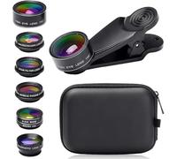 Severnier 7-in-1 Mobile Phone Lens Kit, Universal Phone lens with dust bag, 198° Fisheye Lens, 0.63X Wide Angle, 15X Macro Lens, CPL, Kaleidoscope, Phone camera lens kit for most smartphone (Black3)