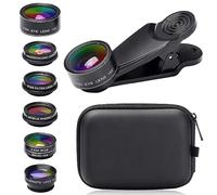 Severnier 7-in-1 Mobile Phone Lens Kit, Universal Phone lens with dust bag, 198° Fisheye Lens, 0.63X Wide Angle, 15X Macro Lens, CPL, Kaleidoscope, Phone camera lens kit for most smartphone (Black)