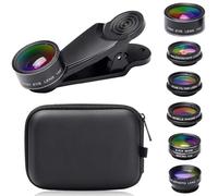 Severnier 7-in-1 Phone Camera Lens Kit, Universal Mobile Lens, 198° Fisheye, 0.63X Wide Angle, 15X Macro, CPL, Kaleidoscope, Black