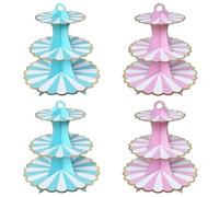 Seveups 4Pack 3 Tier Cake Stand, Pink and Blue Cupcake Stand Cardboard, Dessert Cupcake Stands Round Cardboard Cupcake Tower for Birthday,Party,Baby Showers