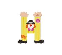 Sevi 81744 Wooden Letter H 10 cm, Door Letters for Children's Room, ABC Alphabet Educational Toy Made of Wood, Educational Toy for Children from 3 Years, Letter Clowns, Yellow, Approx. 10 x 7.5 cm