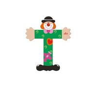 Sevi 81756 Wooden Letter T Clown Approx. 10 cm, Door Letters for Children's Room, ABC Alphabet Educational Toy Made of Wood, Educational Toy for Children from 3 Years, Letter Clowns, Green