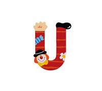 Sevi 81757 Wooden Letter U Clown Approx. 10 cm, Door Letters for Children's Room, ABC Wooden Educational Toy for Children from 3 Years, Letter Clowns Assorted, Pink/Yellow/Blue, Multicoloured, Approx