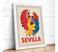 Sevilla Flamenco Vintage Framed Wall Art Print A1 White