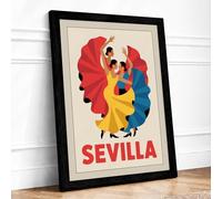 Sevilla Flamenco Vintage Framed Wall Art Print A2 Black